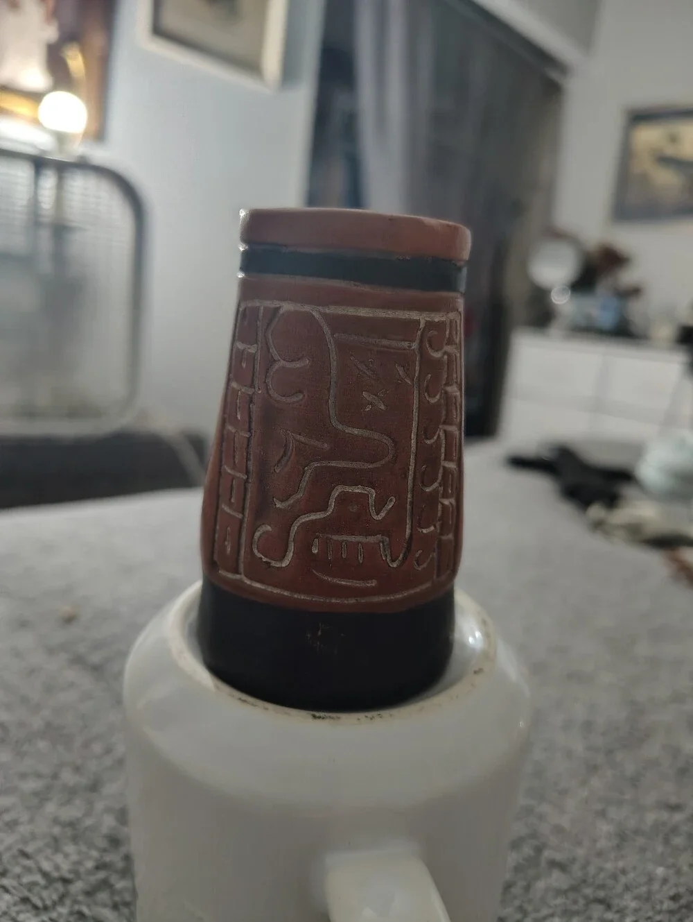 Handcrafted Brown & Black Mexican Folk Art Aztec Decorative Vase Accent